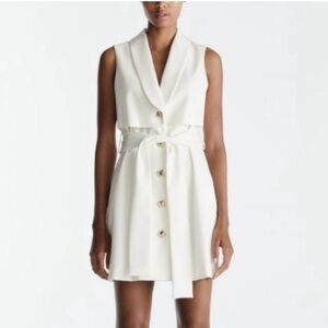 Zara White Belted Waistcoat/Sleeveless Vest Mini Dress